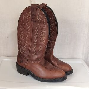 Double H DH1576 Brown Leather Rugged Pull-On Western Boot Men's Size 7.5EE